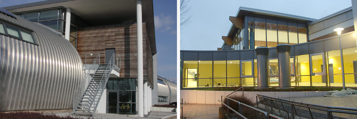 Modernes &ouml;ffentliches Geb&auml;ude mit Glasfassade und barrierefreiem Zugang als Beispiel f&uuml;r Kommunalbau und Ingenieurplanung