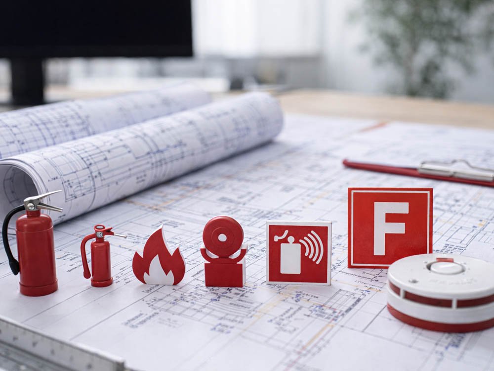 Brandschutzsymbole und Rauchmelder auf Baupl&auml;nen – Brandschutzplanung und Brandschutznachweise